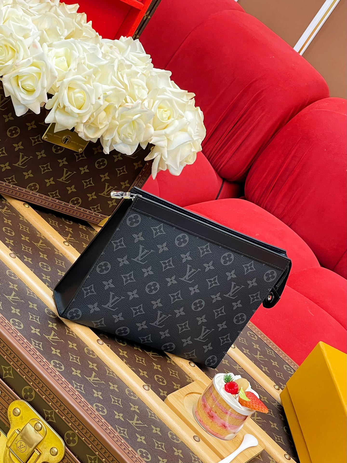 MONOGRAM ZIP POUCH CLUTCH