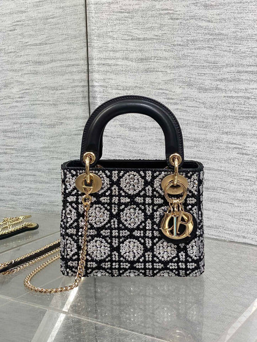 BLACK EMBELLISHED MINI TOP-HANDLE BAG WITH CHAIN STRAP