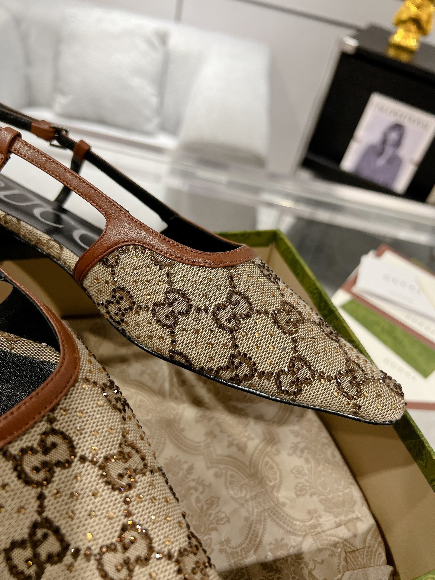 MONOGRAM CANVAS SLINGBACK FLATS