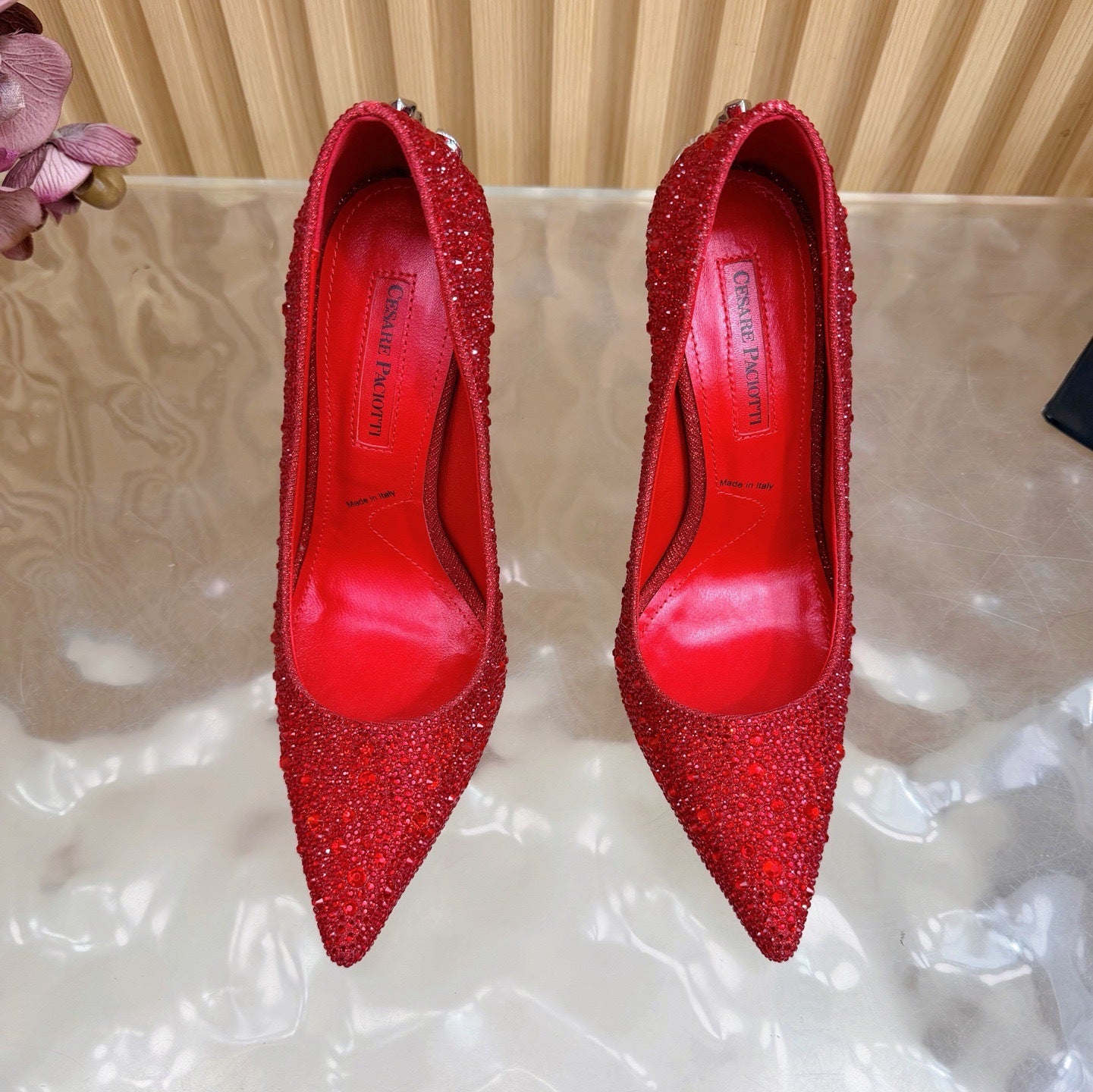 RUBY CRYSTAL DAGGER HEELS – RED LUXE EDITION