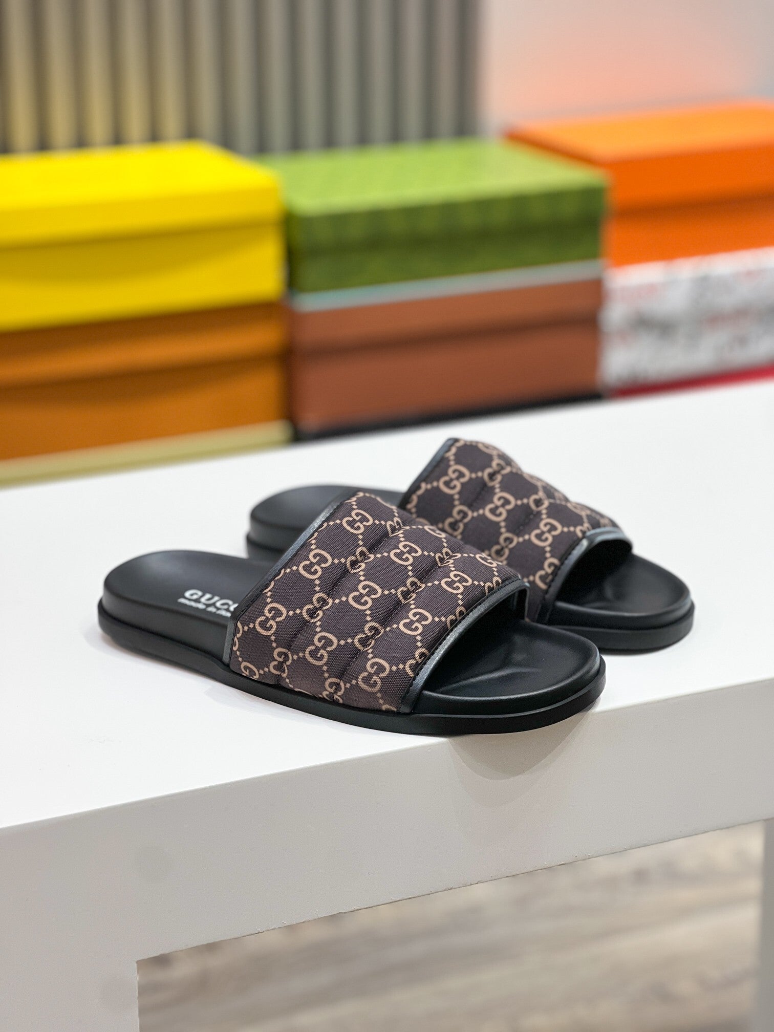 SIGNATURE MONOGRAM PADDED SLIDE SANDALS