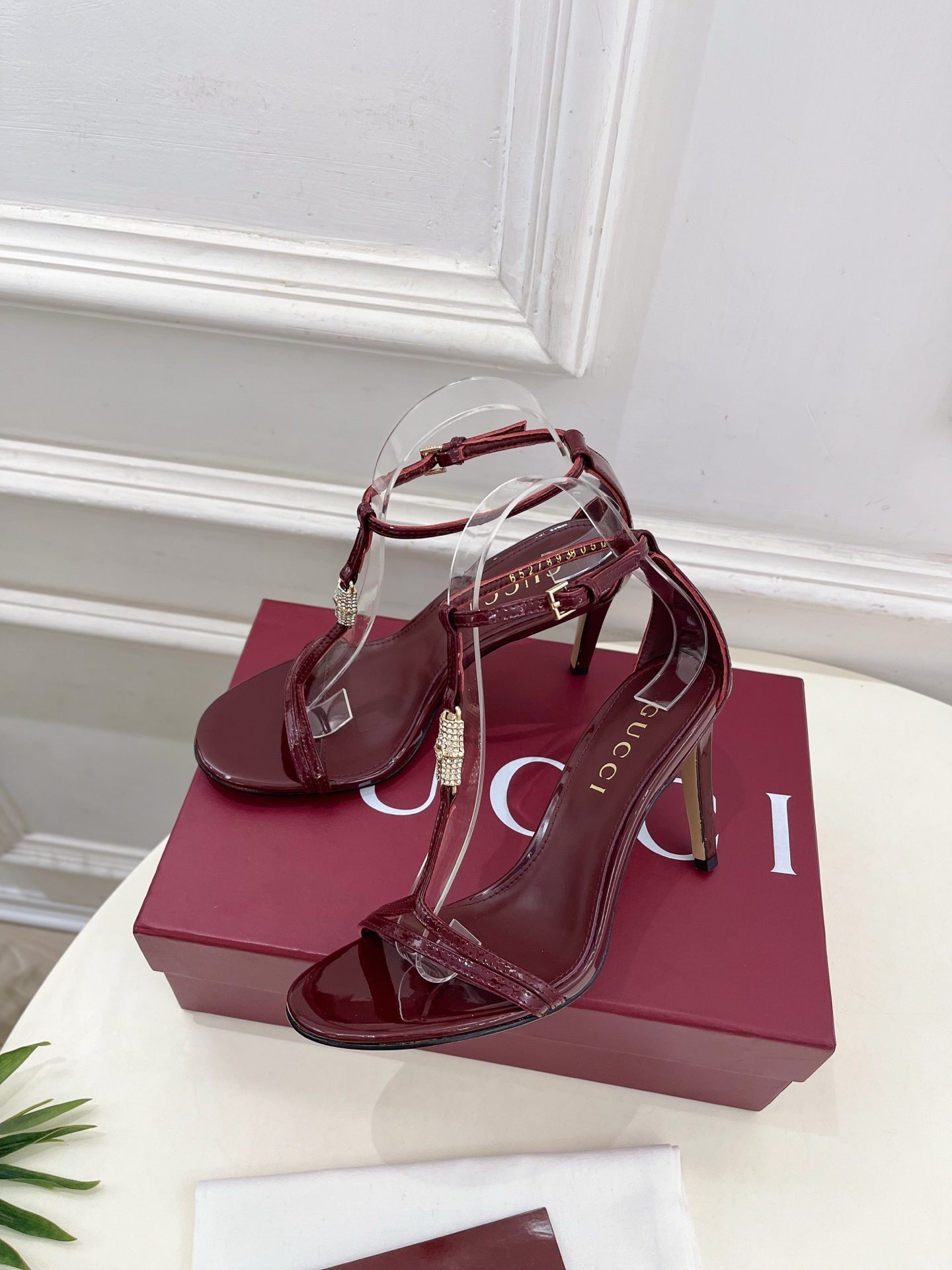BURGUNDY TRANSPARENT STRAPPY HEEL SANDALS