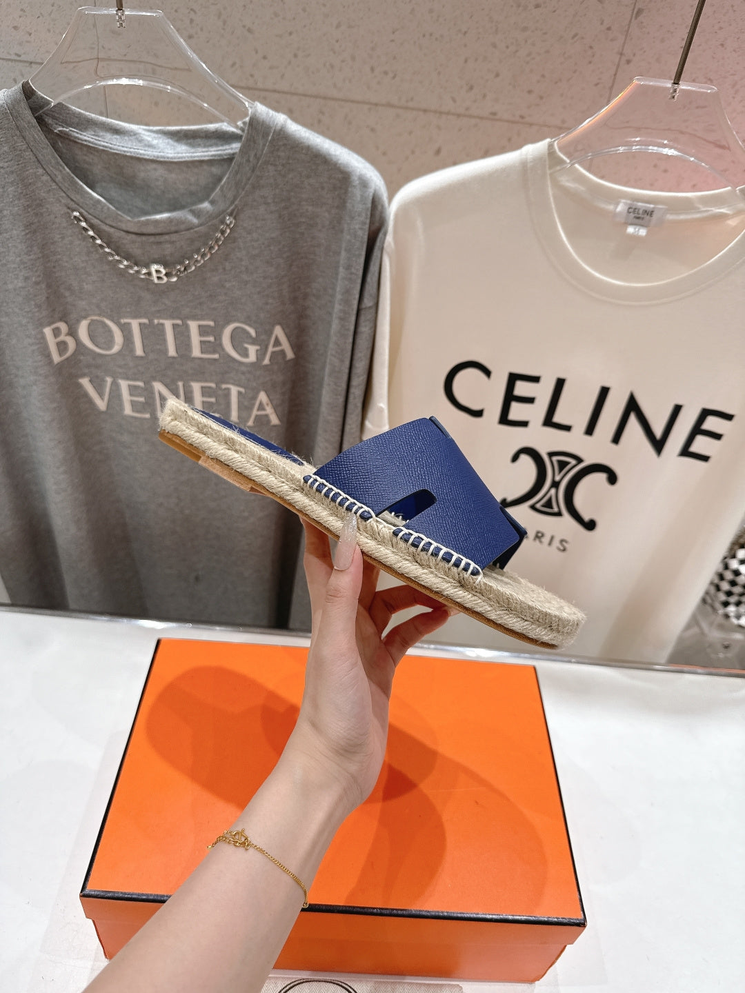 BLUE ESPADRILLE STYLE SLIDE SANDALS