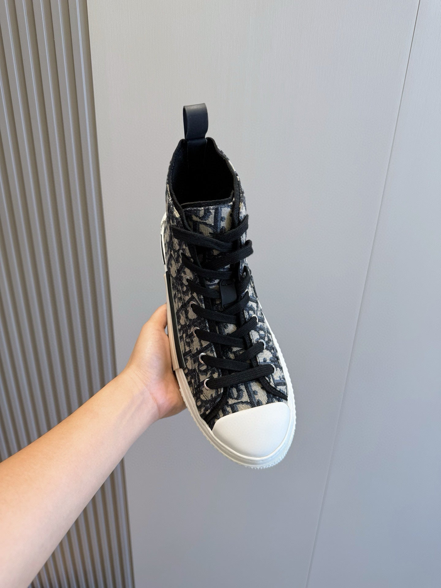 BLACK & BEIGE MONOGRAM HIGH-TOP SNEAKERS