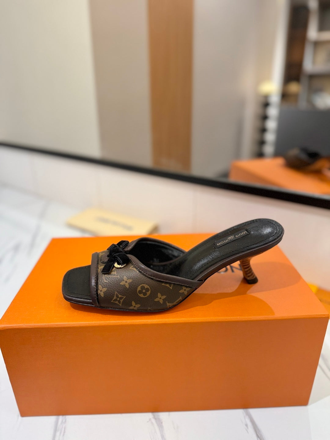 CLASSIC MONOGRAM MULE SANDALS WITH BOW DETAIL