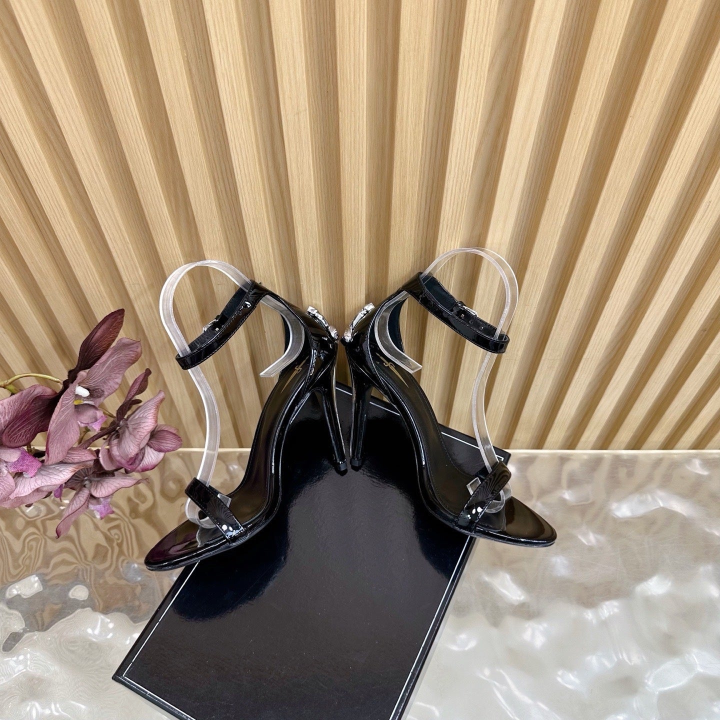PATENT BLACK STILETTO SANDALS – CLASSIC GLAM EDITION