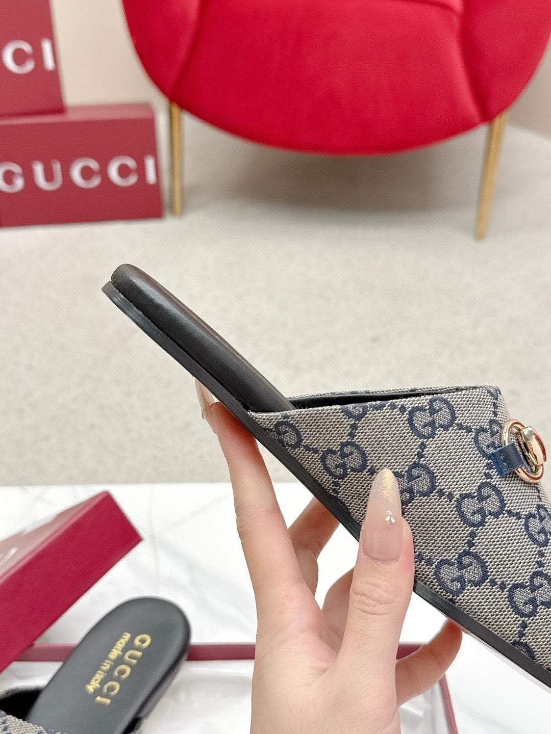 CANVAS MULE LOAFERS WITH GOLD HORSEBIT DETAIL