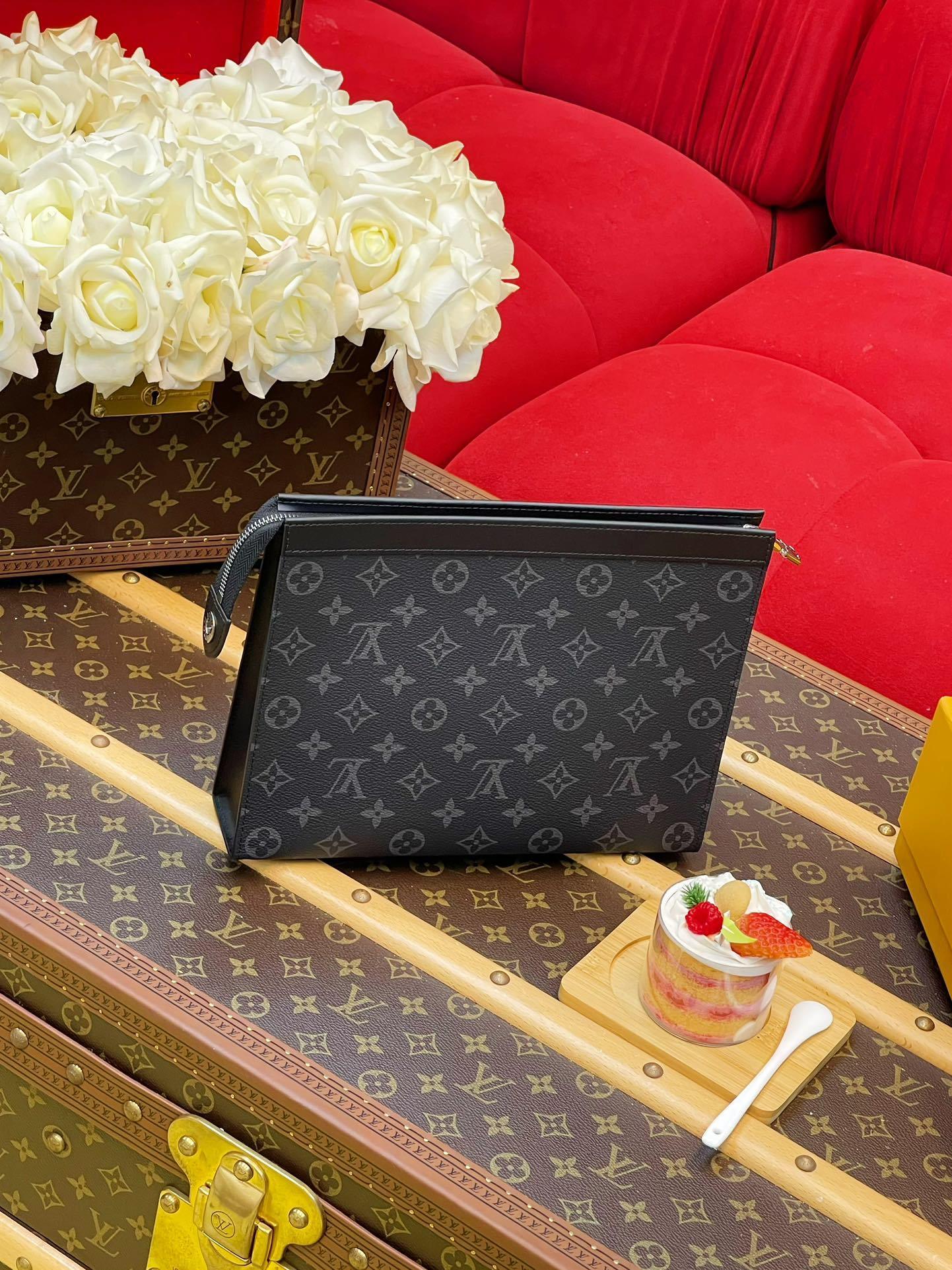 MONOGRAM ZIP POUCH CLUTCH