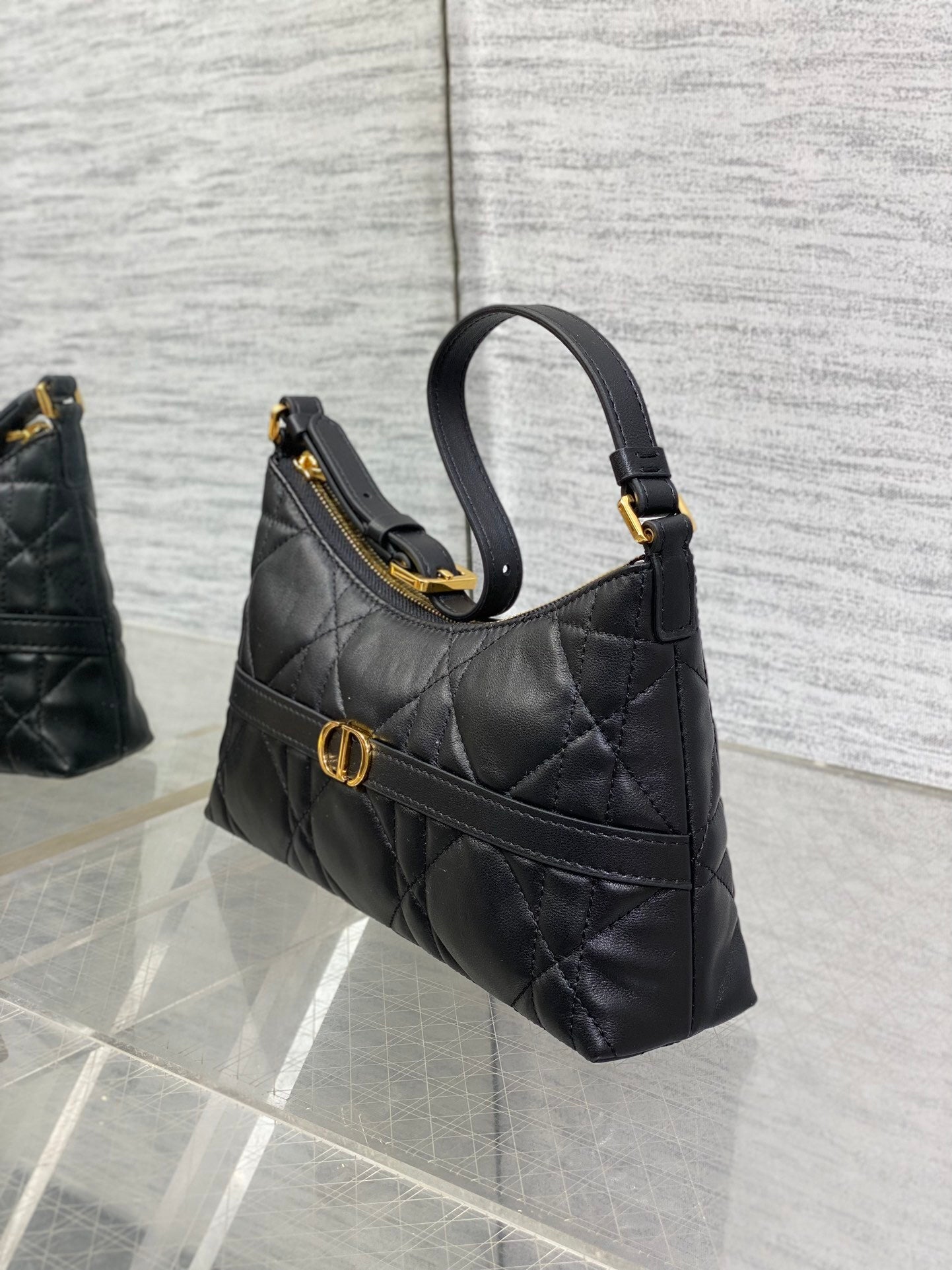 BLACK QUILTED LEATHER TOP-HANDLE BAG