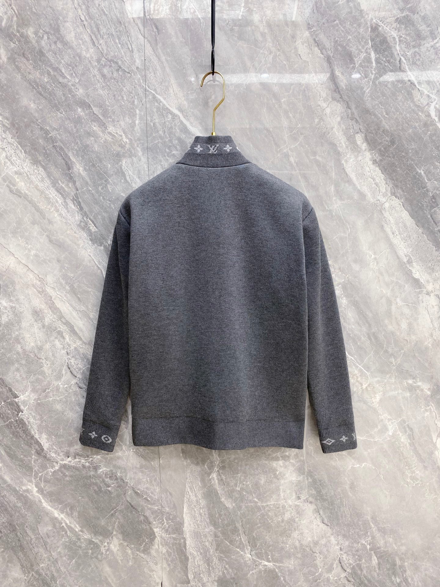 GREY ZIP-UP BOMBER JACKET WITH KNIT DETAILS