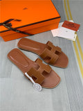 CARAMEL TAN H-CUT LEATHER SLIDE