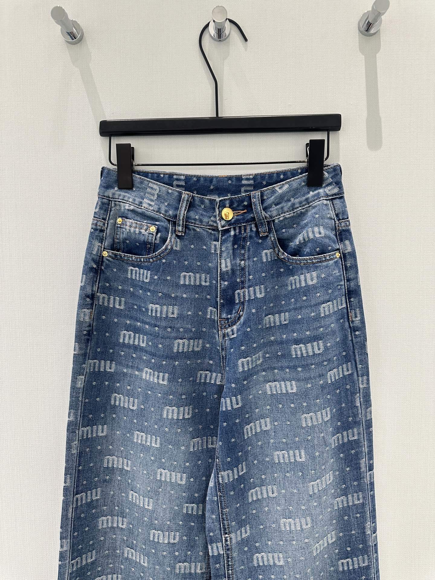 LOGO PRINT WIDE LEG DENIM JEANS