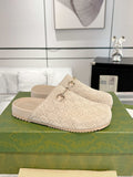 CREAM EMBOSSED MULE SLIDES
