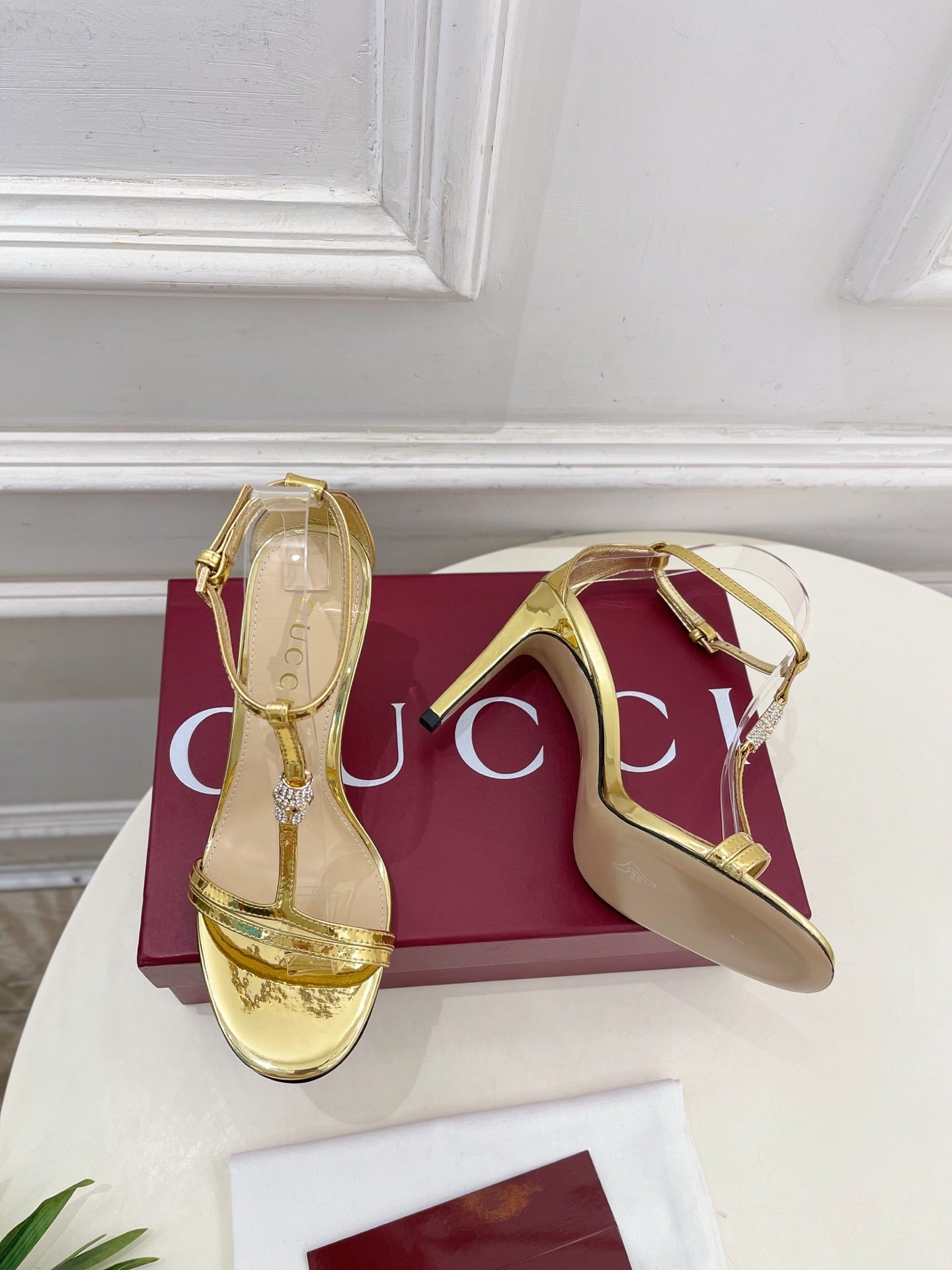 GOLD TRANSPARENT STRAPPY HEEL SANDALS