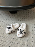 COZY MONOGRAM FUR SLIDE SLIPPERS