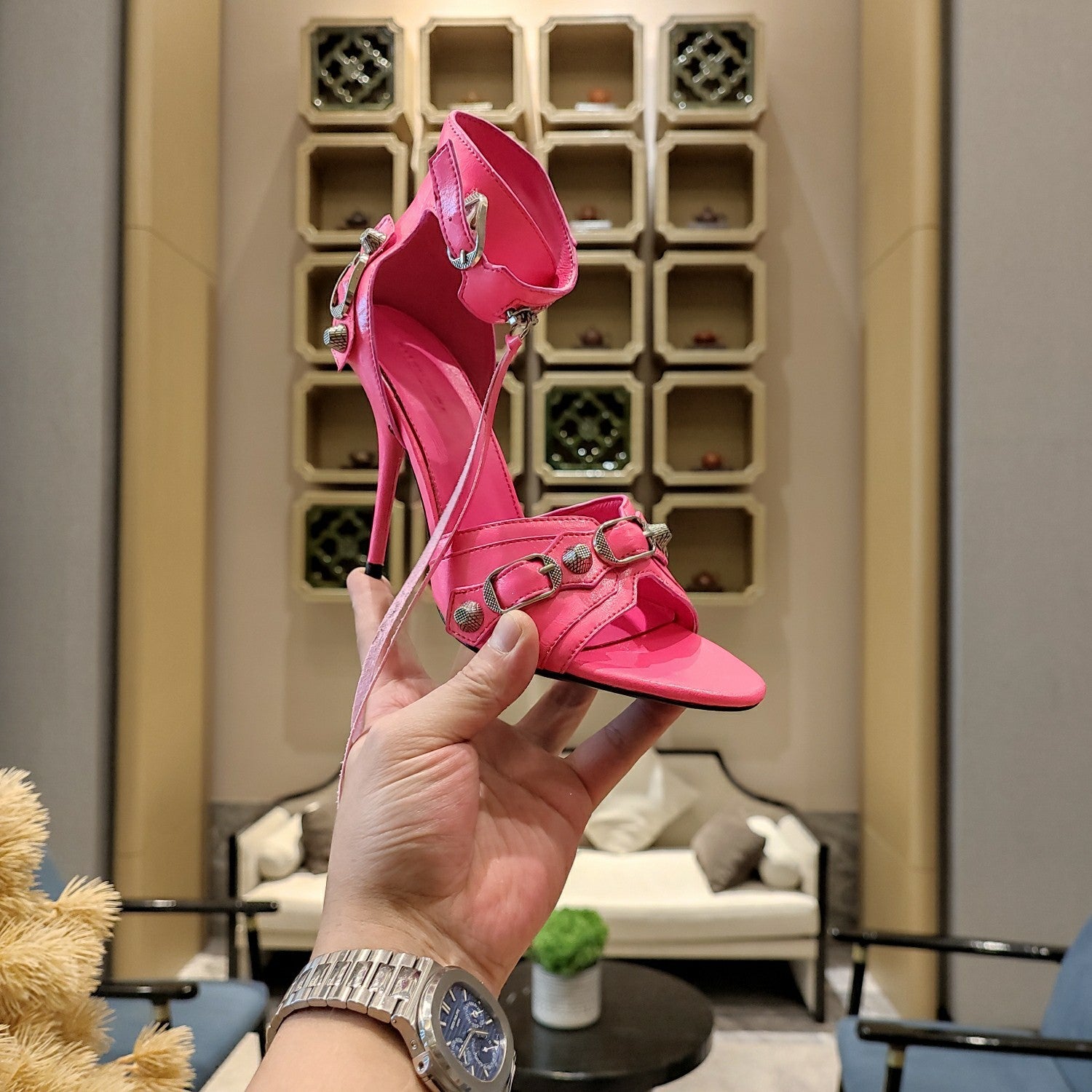 HOT PINK BUCKLE STRAP HIGH HEEL SANDALS