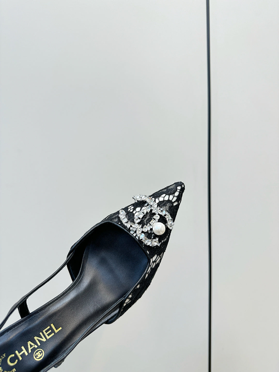 BLACK LACE CRYSTAL SLINGBACK HEELS