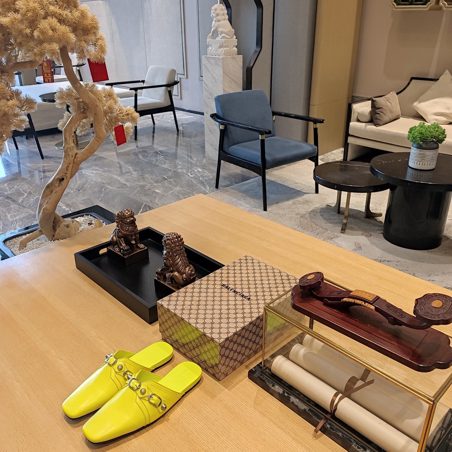 NEON YELLOW BUCKLE DETAIL FLAT MULES