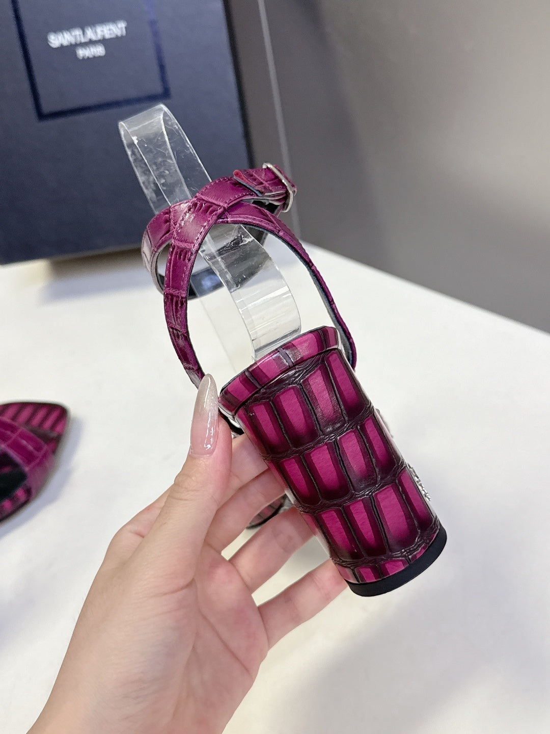 PINK CROCODILE EMBOSSED STRAPPY HIGH HEELS
