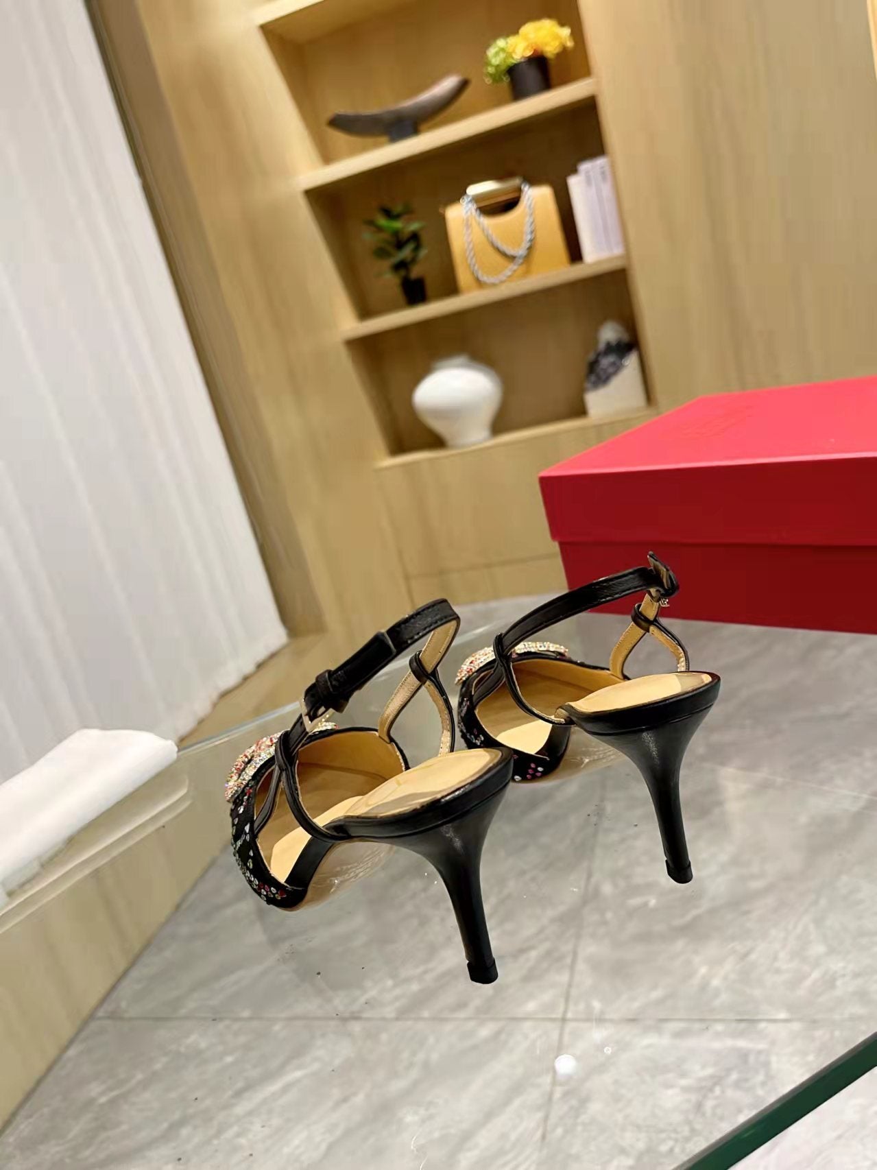 GLAM CRYSTAL EMBELLISHED SLINGBACK HEELS WITH SIGNATURE BUCKLE