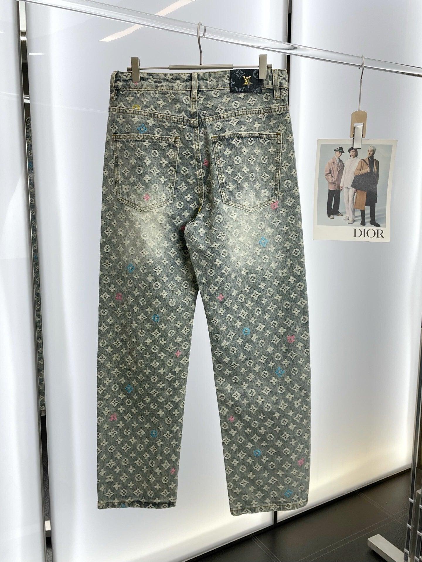 MONOGRAM JACQUARD STRAIGHT-LEG DENIM JEANS