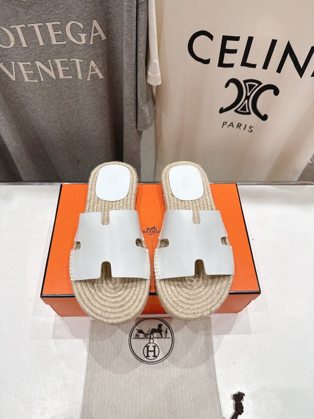 WHITE ESPADRILLE STYLE SLIDE SANDALS