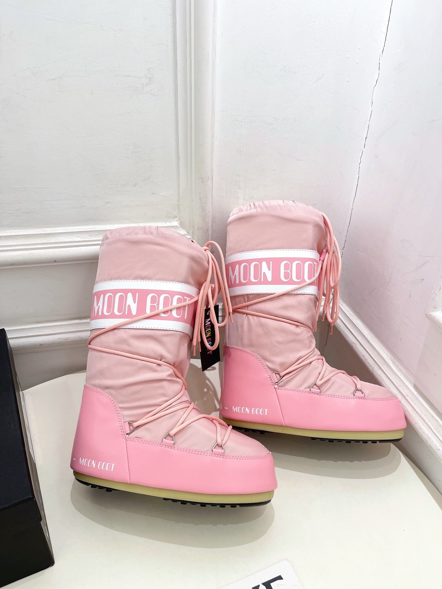 PINK PADDED LACE-UP WINTER BOOTS