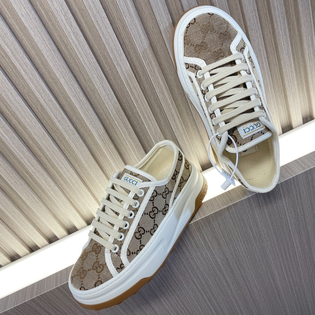 BEIGE MONOGRAM LOW-TOP SNEAKERS