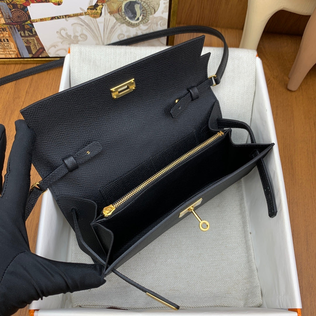 LUXURY BLACK LEATHER WALLET CROSSBODY BAG