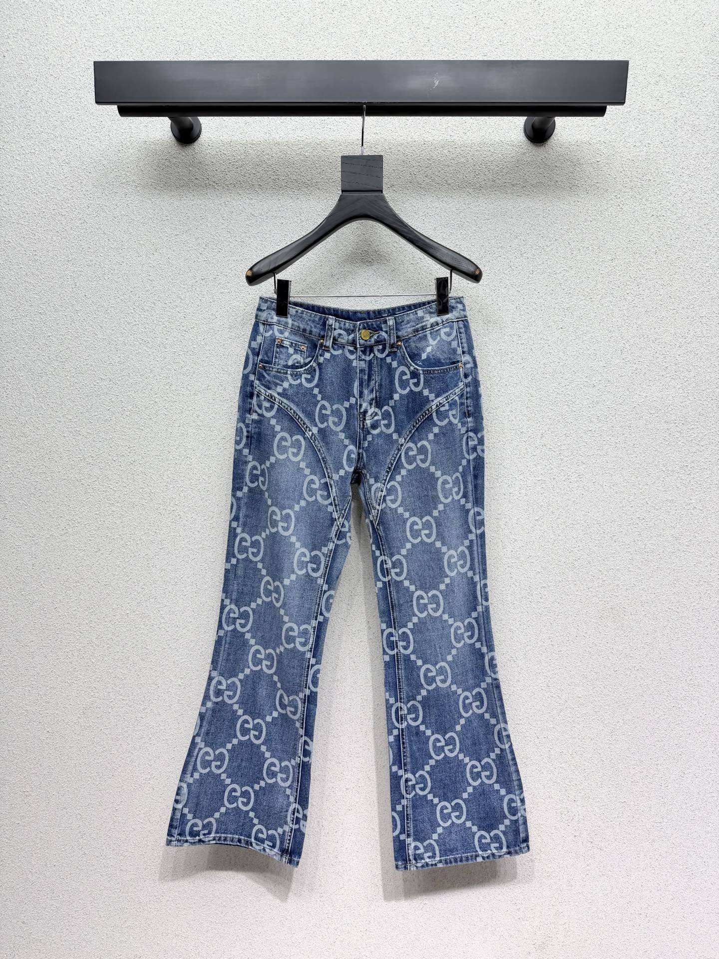 MONOGRAM PRINT FLARED DENIM JEANS