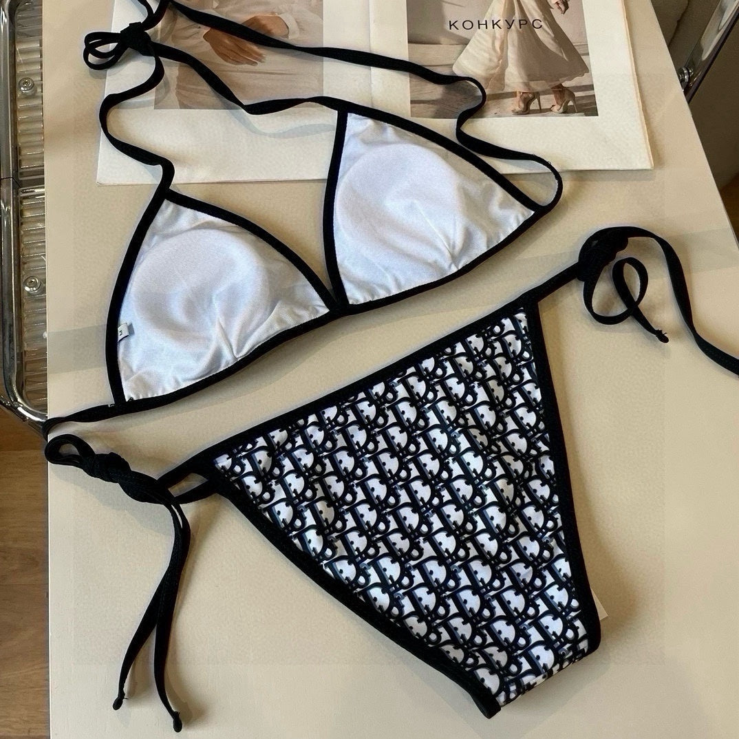 BLACK & WHITE MONOGRAM PRINT BIKINI SET