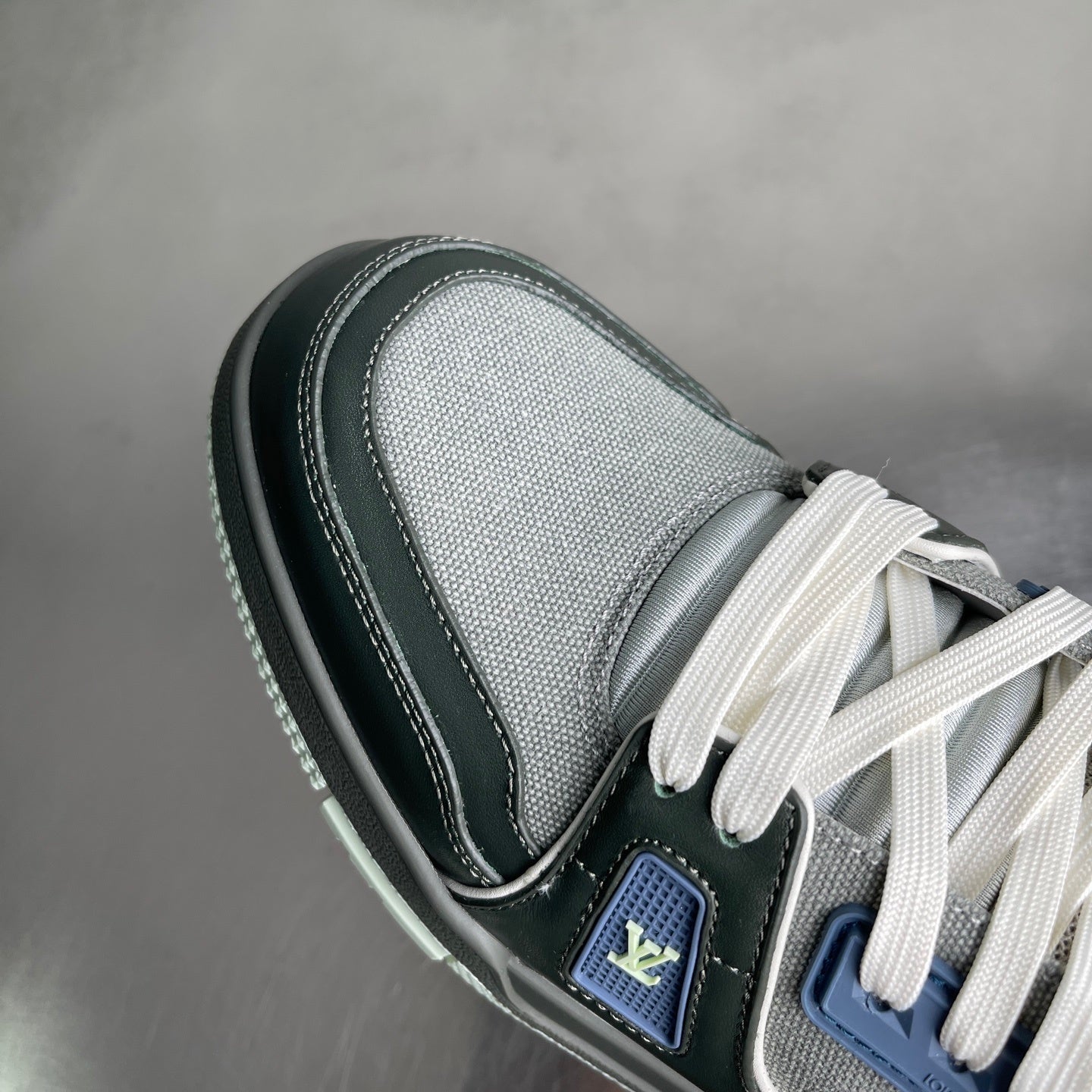 GREY AND NAVY LOW-TOP SNEAKERS WITH LAYERED DESIGN