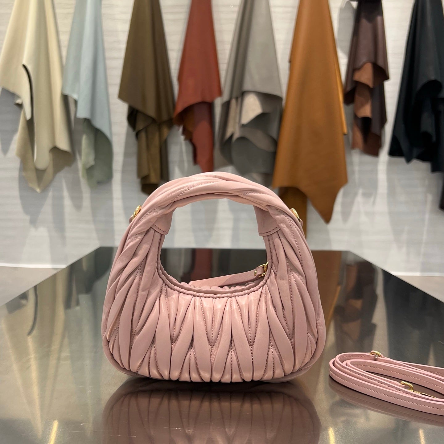 BLUSH PINK MATELASSÉ MINI HOBO BAG