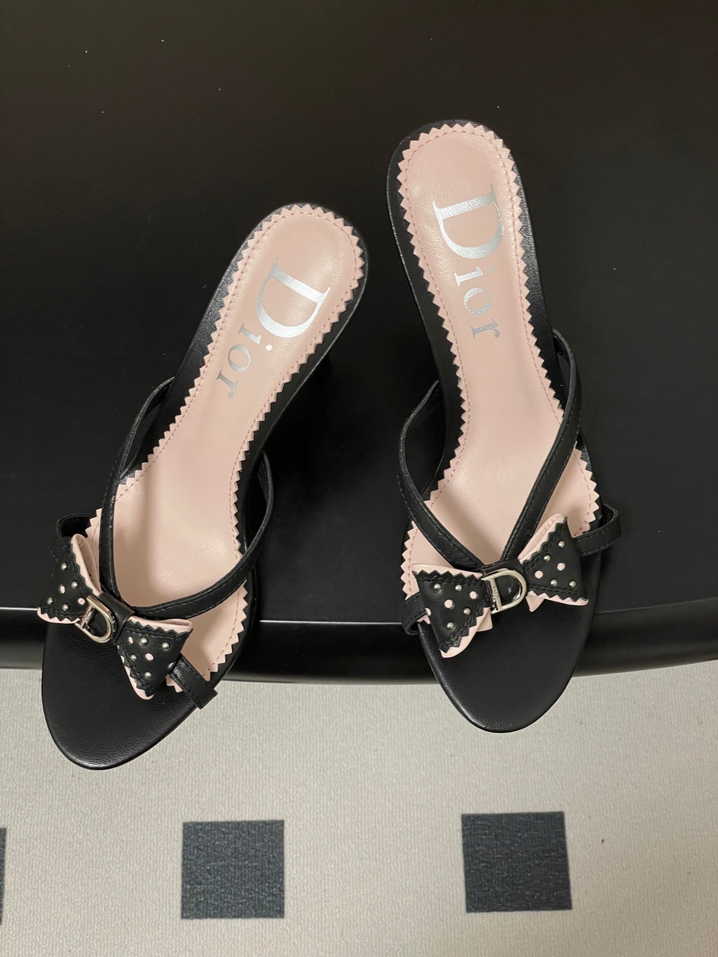 BLACK BOW DETAIL STRAP STILETTO SANDALS