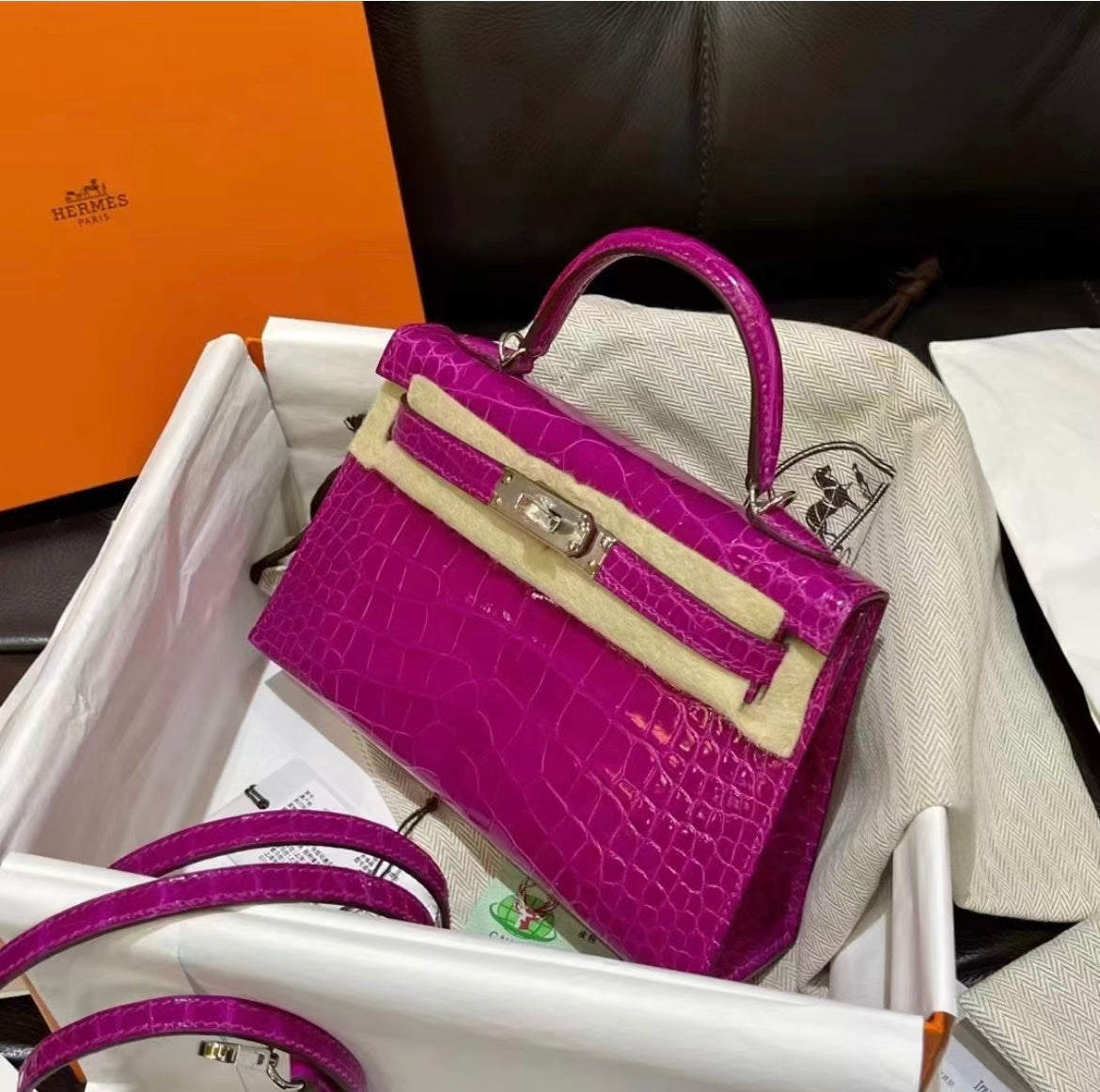 HOT PINK CROCODILE EMBOSSED MINI TOP HANDLE EVENING HANDBAG WITH GOLD HARDWARE