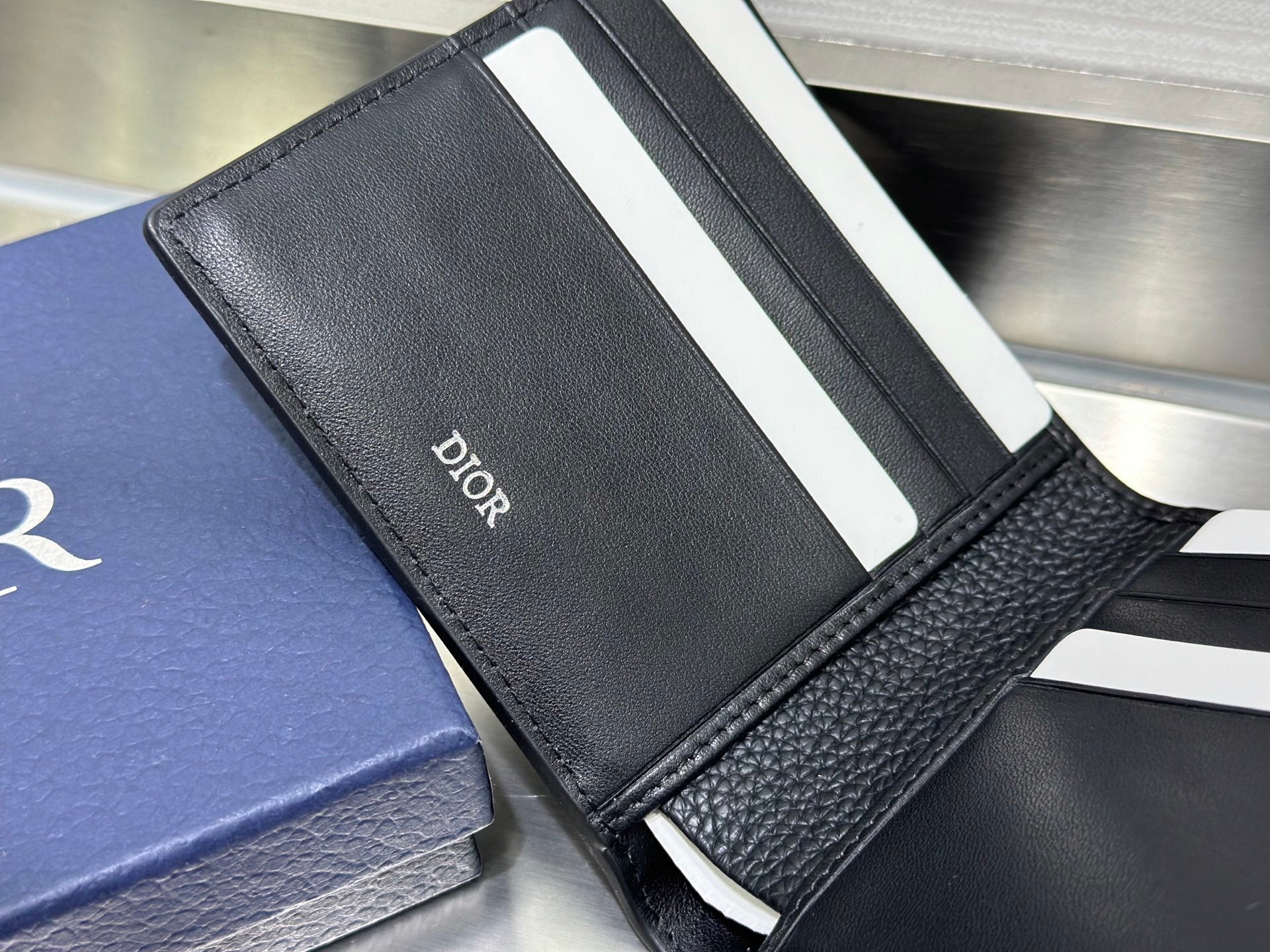 BLACK LEATHER AND CANVAS BIFOLD WALLET WITH TEXTURED MONOGRAM