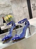 CLEAR PANEL MONOGRAM STILETTO HEELS