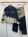 Set aus Jeansjacke und -hose mit Monogramm-Print, gewaschenem Denim