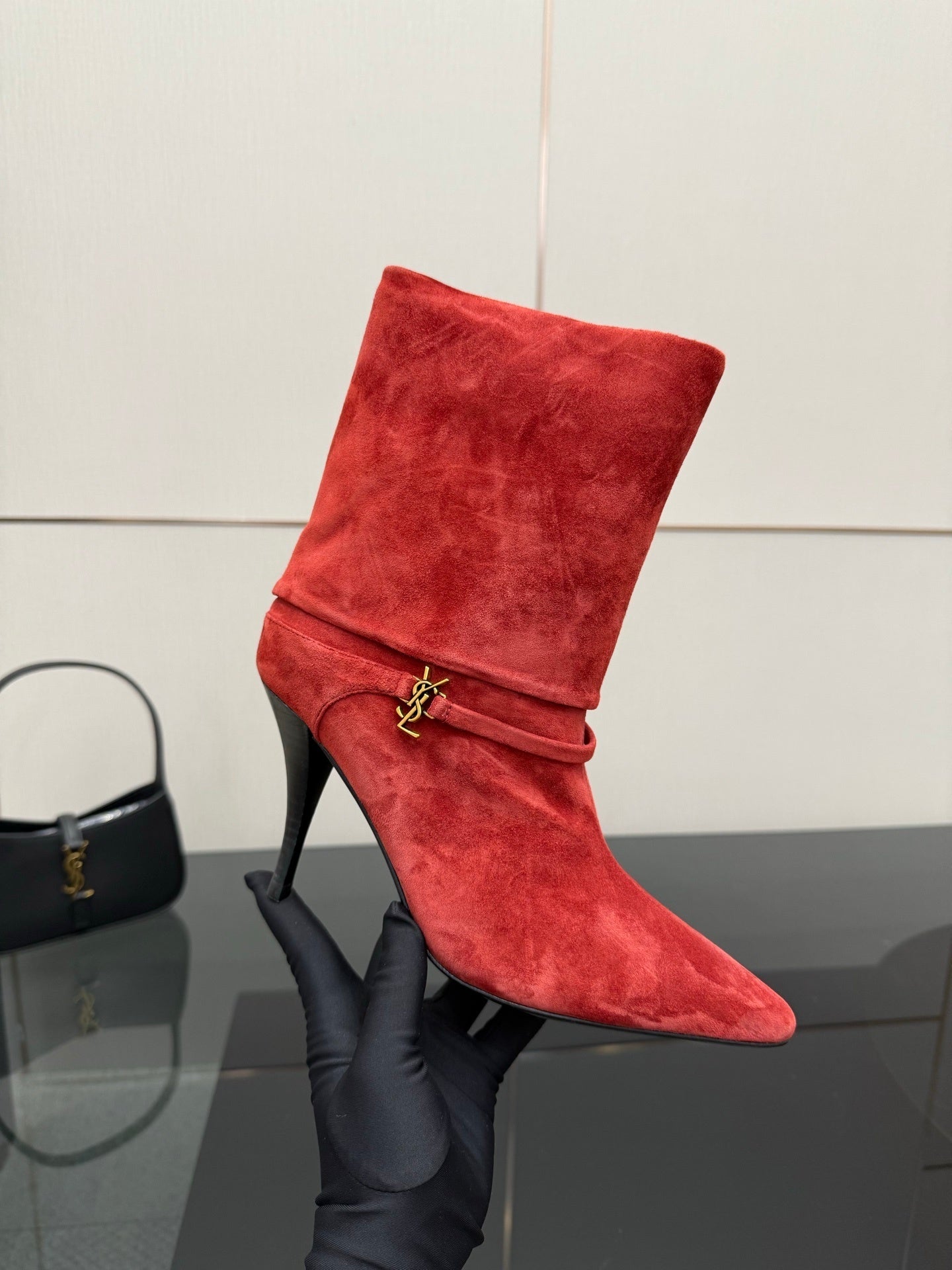 RED SUEDE HEEL BOOTS