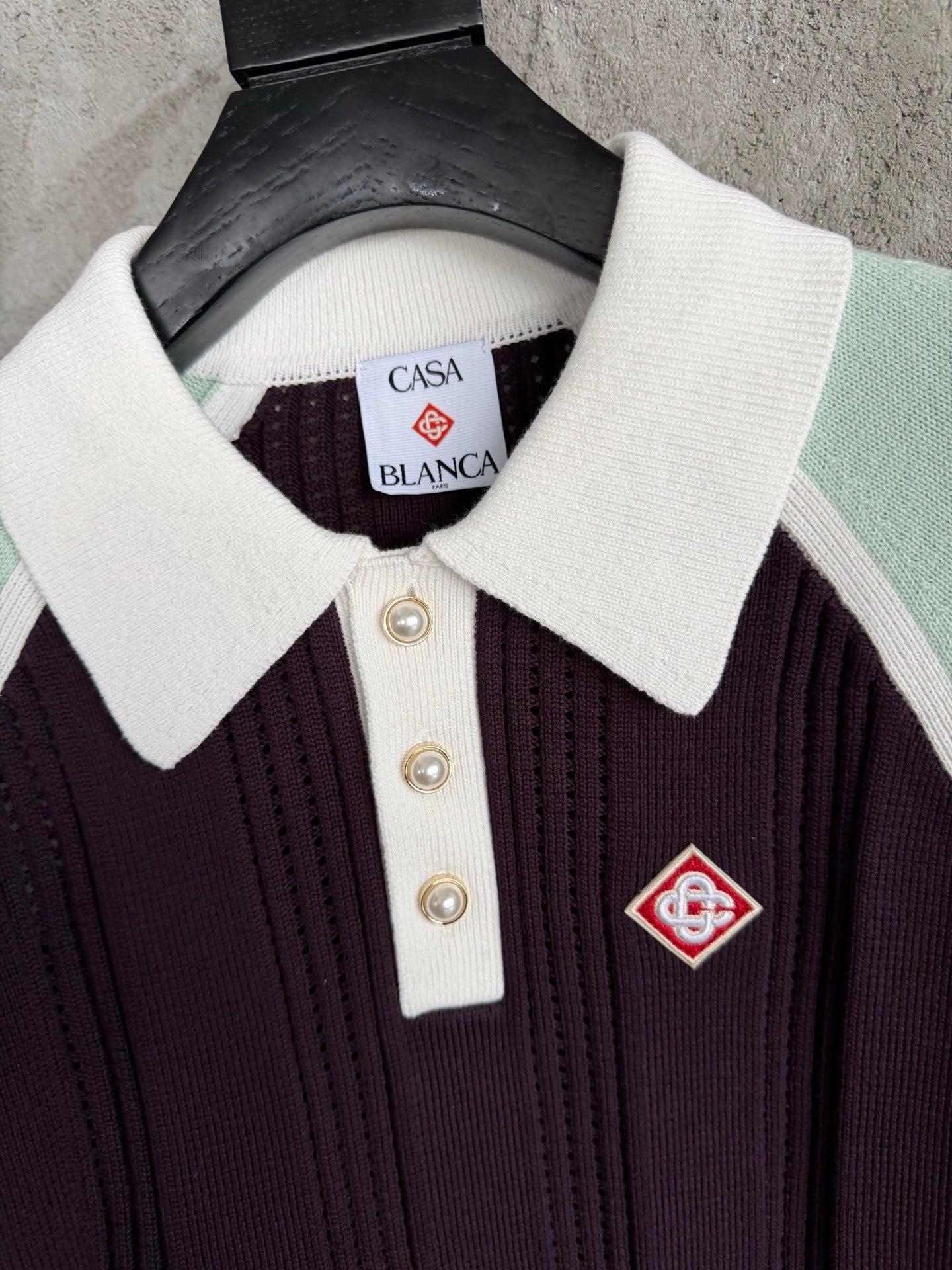 COLORBLOCK RIBBED KNIT LONG-SLEEVE POLO