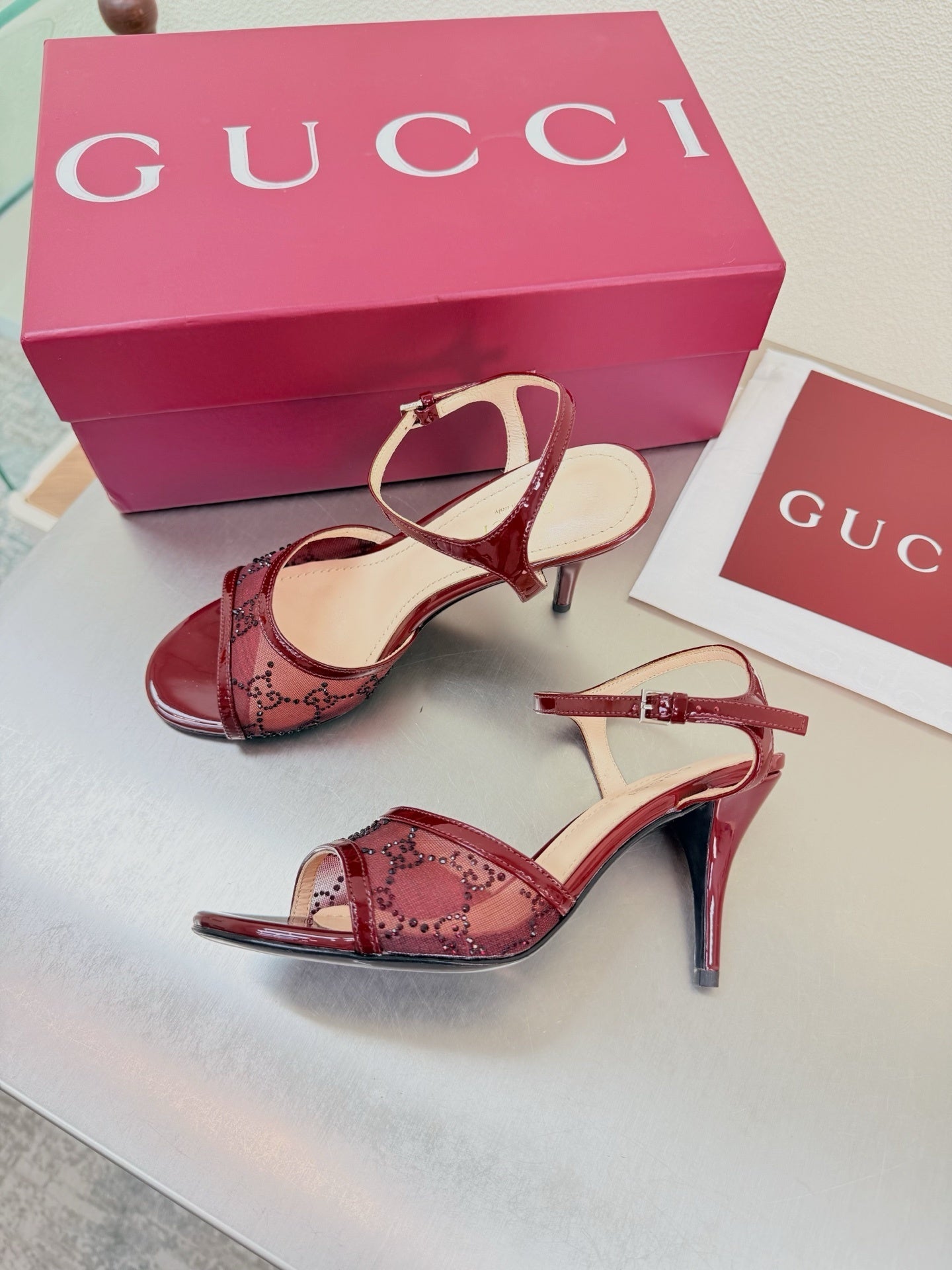 BURGUNDY STRAPPY HEEL SANDALS