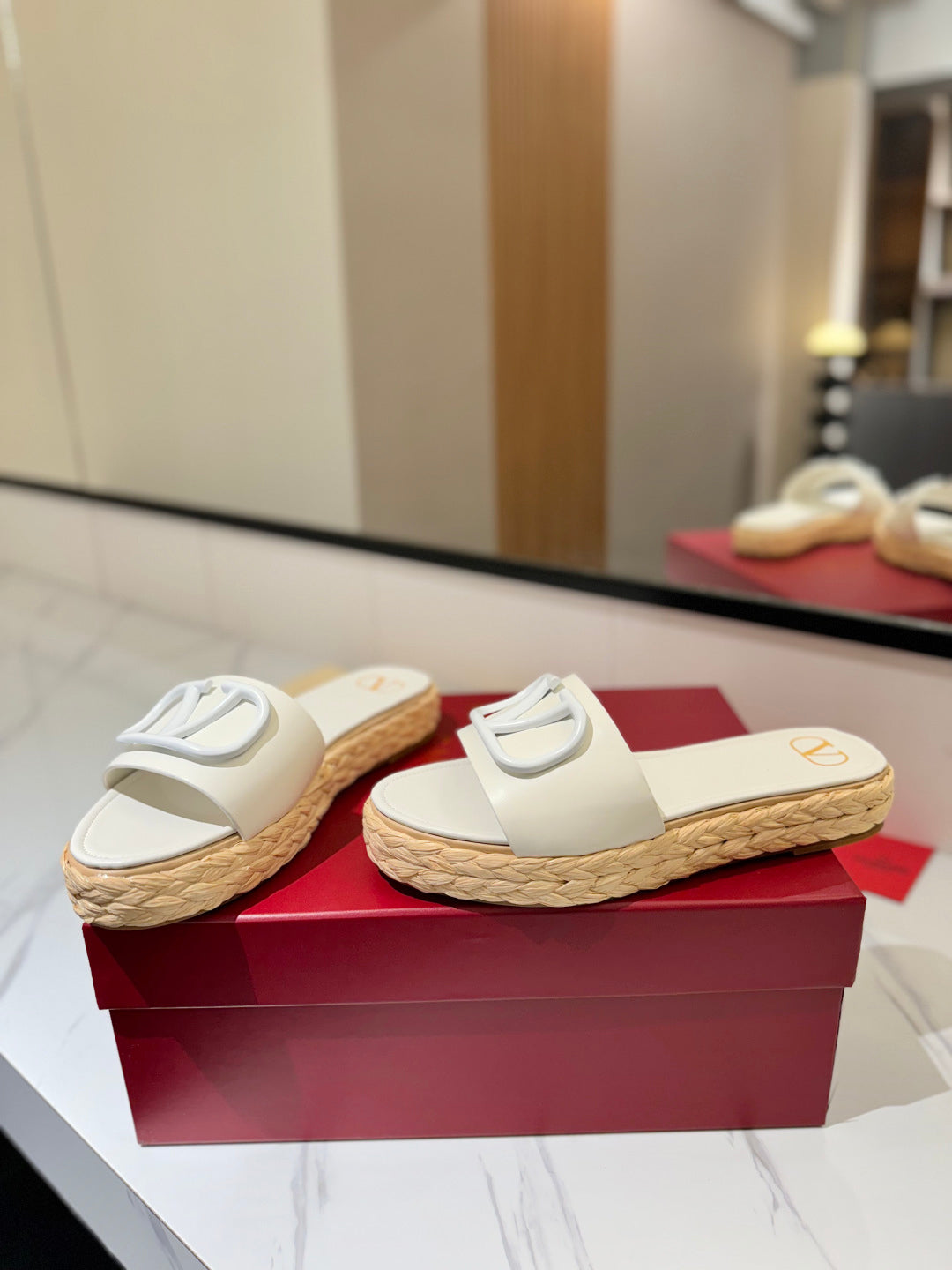 PLATFORM SLIDE SANDALS – WHITE WITH BRAIDED SOLE