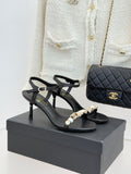 BLACK EMBELLISHED STRAPPY HEEL SANDALS