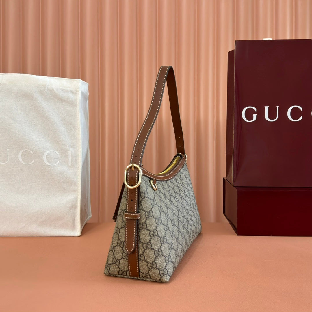 CLASSIC BEIGE MONOGRAM ZIP SHOULER BAG