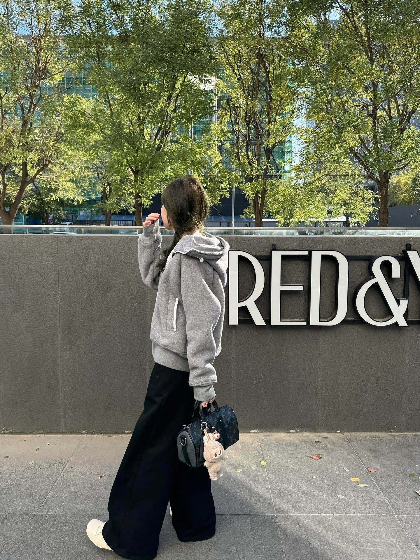 GREY ZIP-UP WOOL BLEND HOODED JACKET