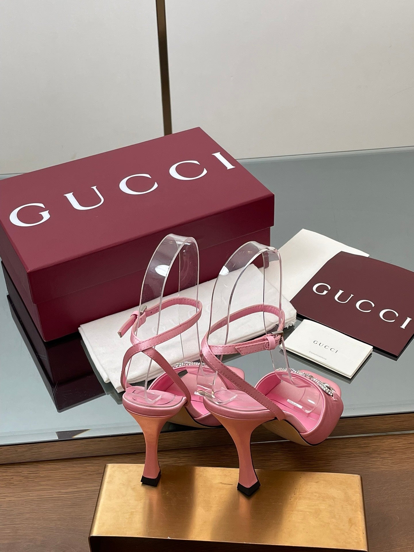 PINK CRYSTAL HORSEBIT STRAPPY HEEL SANDALS