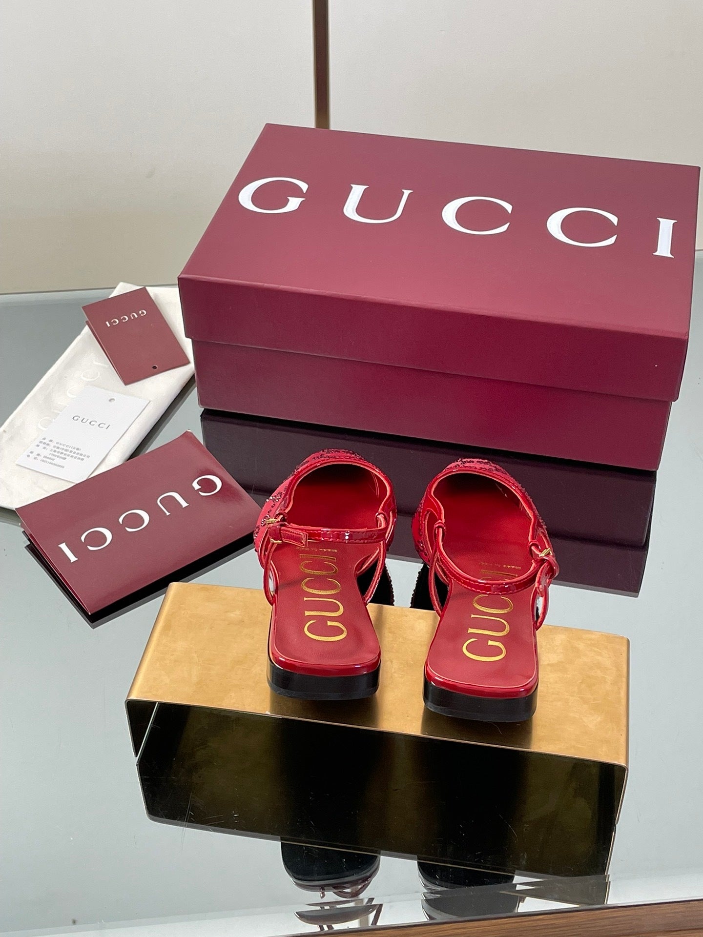 RED EMBELLISHED SLINGBACK FLATS