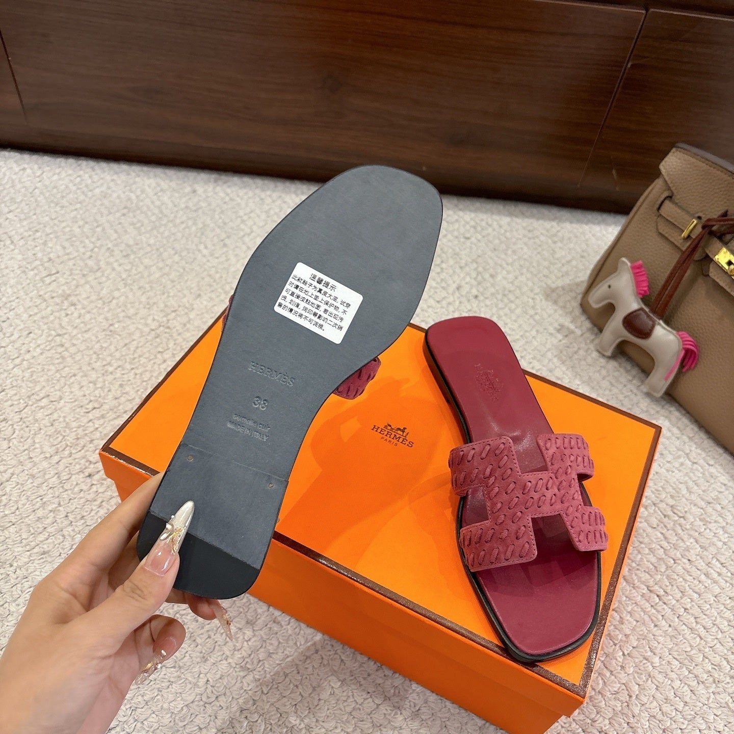 BURGUNDY SUEDE SLIDE SANDALS