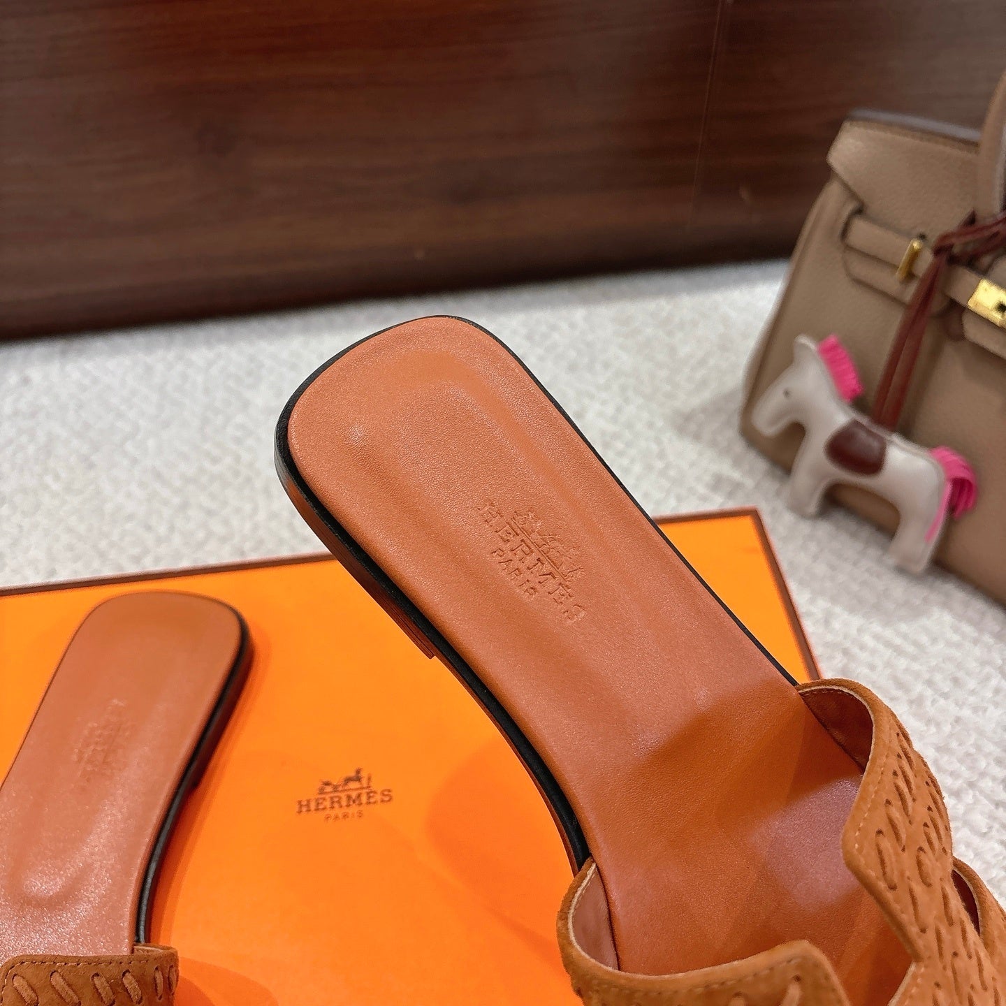TAN SUEDE SLIDE SANDALS