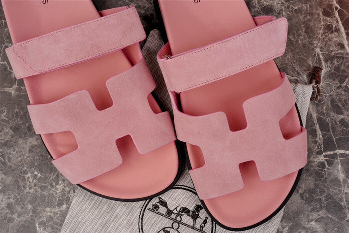 BLUSH PINK DOUBLE-STRAP H-CUT SLIDE SANDALS